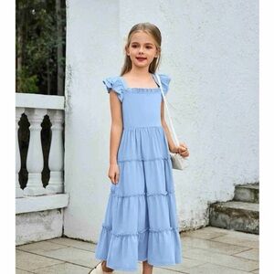 Charming Blue Tiered Kids Dress